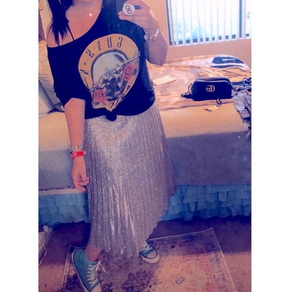 Silver Glitter Metallic MIDI Skirt Large - Picture 1 of 6
